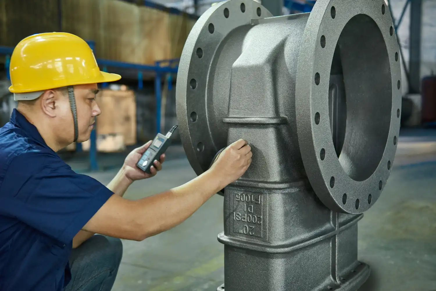 large grey valve casting testing