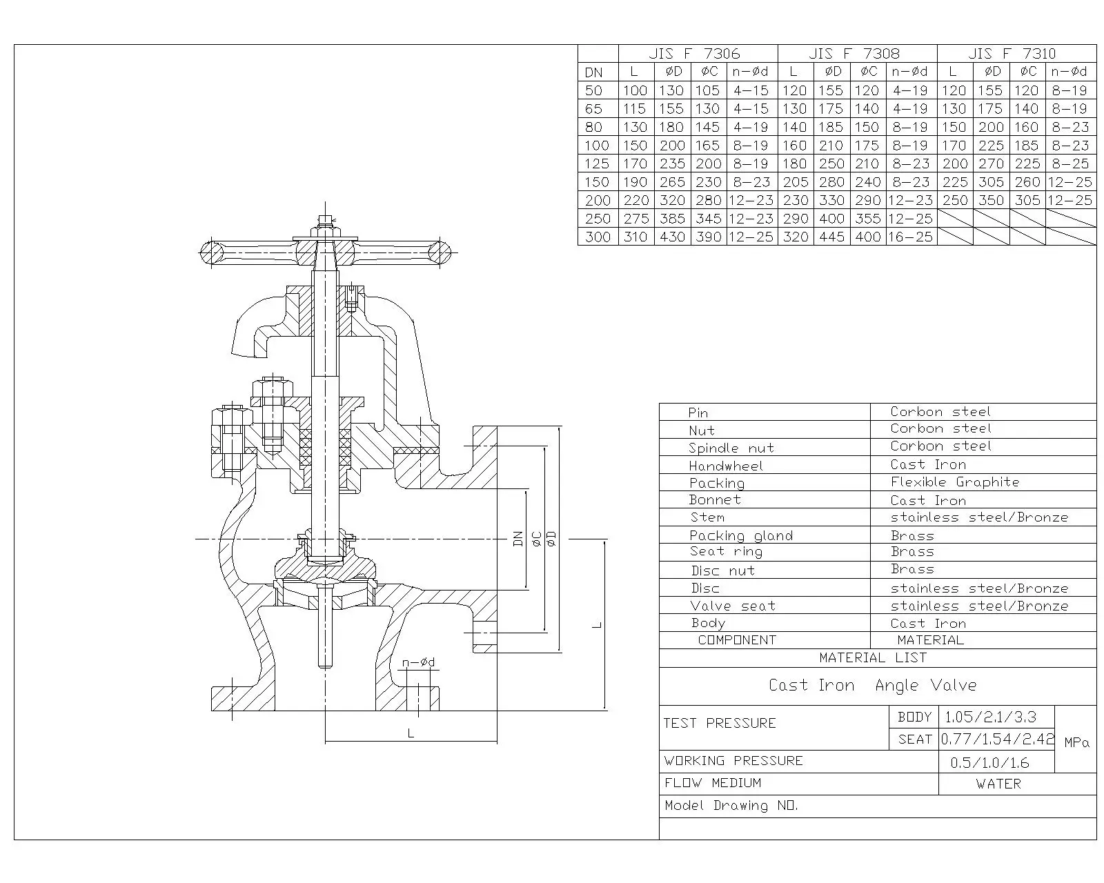 marine cast iron angle valve drawing