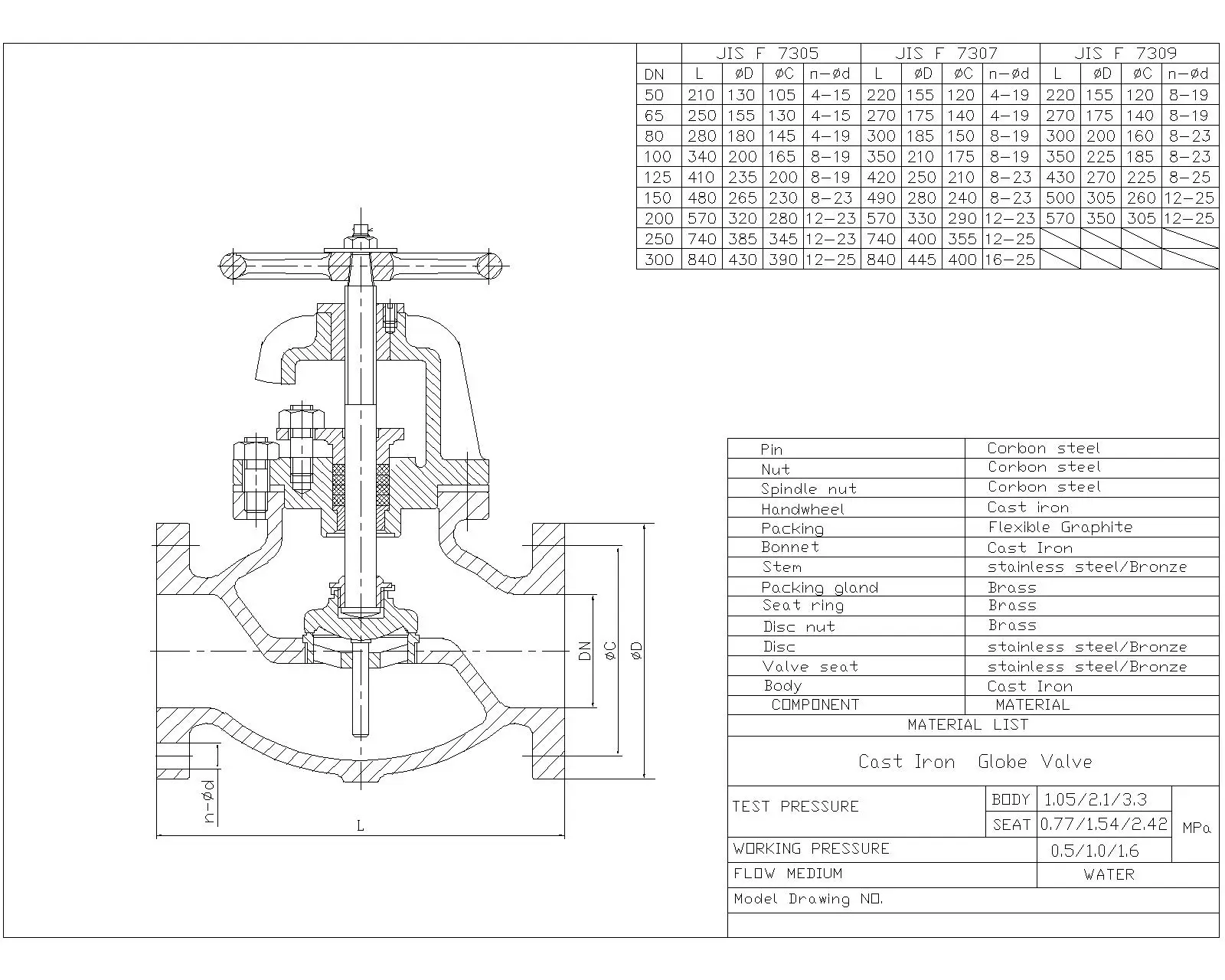 marine cast iron globe valve drawing