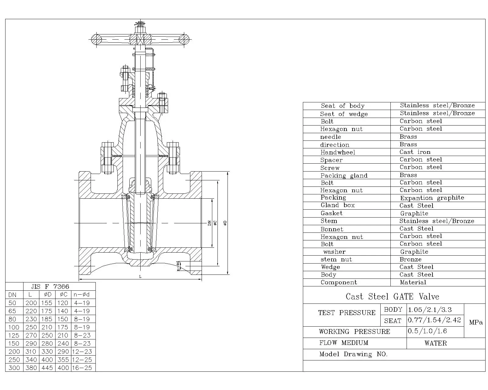 marine cast steel gate valve drawing