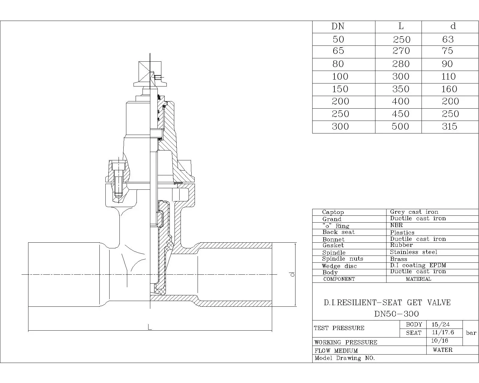 push fit gate valve drawing