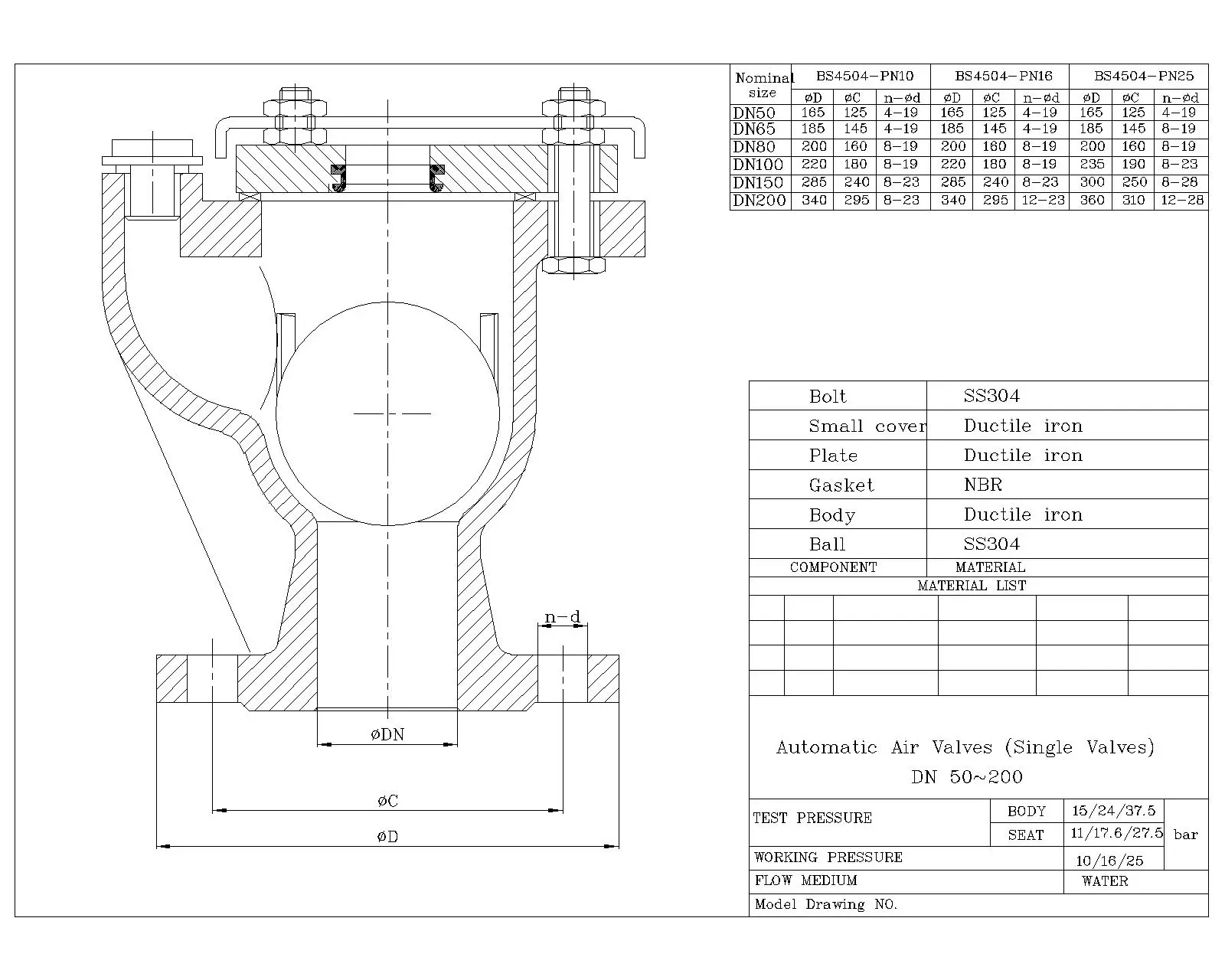 single orifice air valve drawing